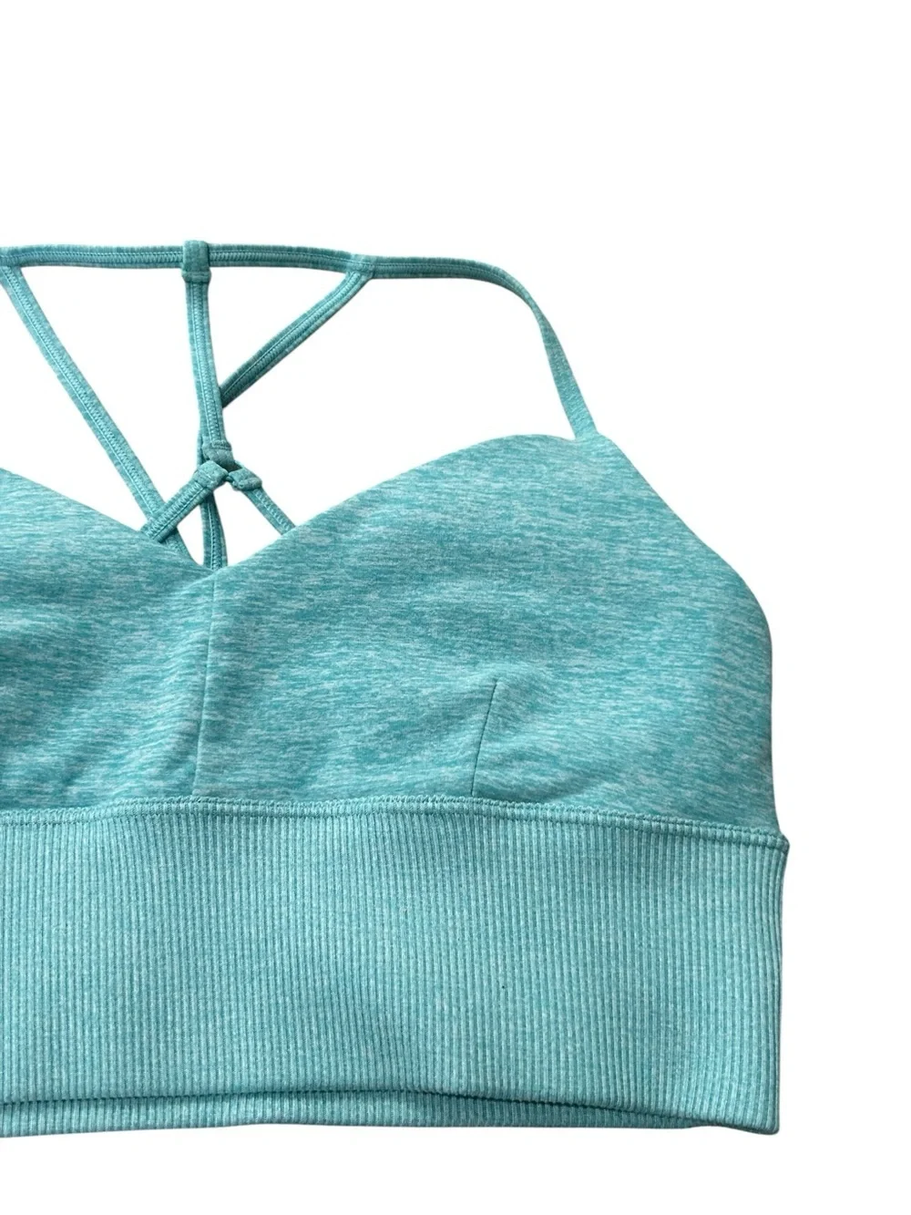 ALO Yoga Lavish Bra In Aqua Strappy Back Sports Bra Small Heather Blue Alosoft